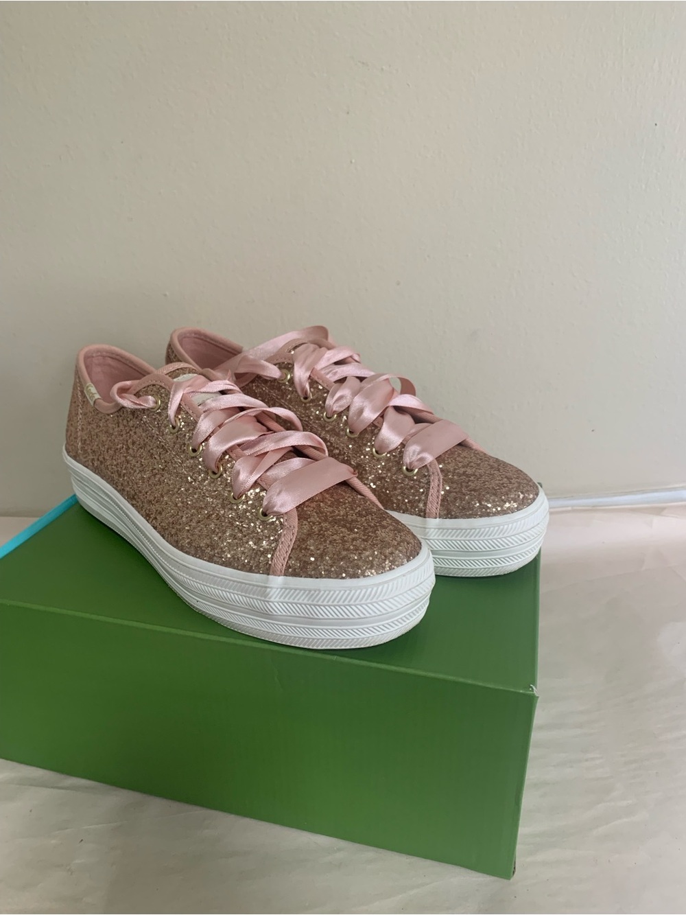 Keds X Kate Spade Glitter Sneakers Pink Rose Gold Size 6.5 Shoes W/ Original Box - Picture 6 of 12
